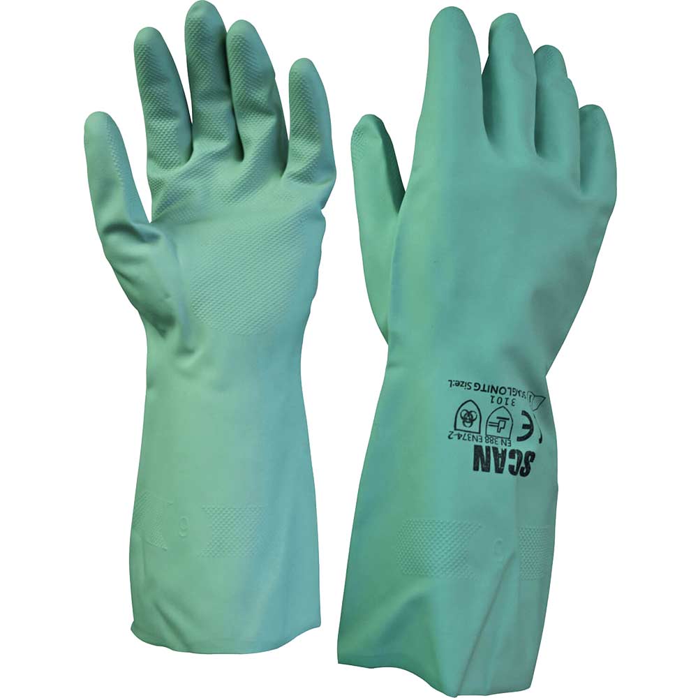 Image of Scan Flock Lined Nitrile Gauntlet Gloves Green L Pack of 1