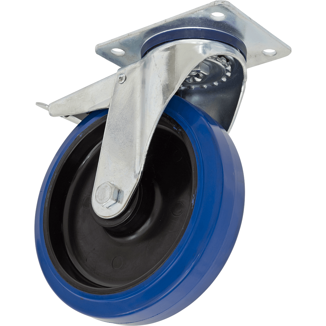 Sealey Heavy-Duty Blue Elastic Rubber Swivel Castor Wheel and Total Lock 100mm