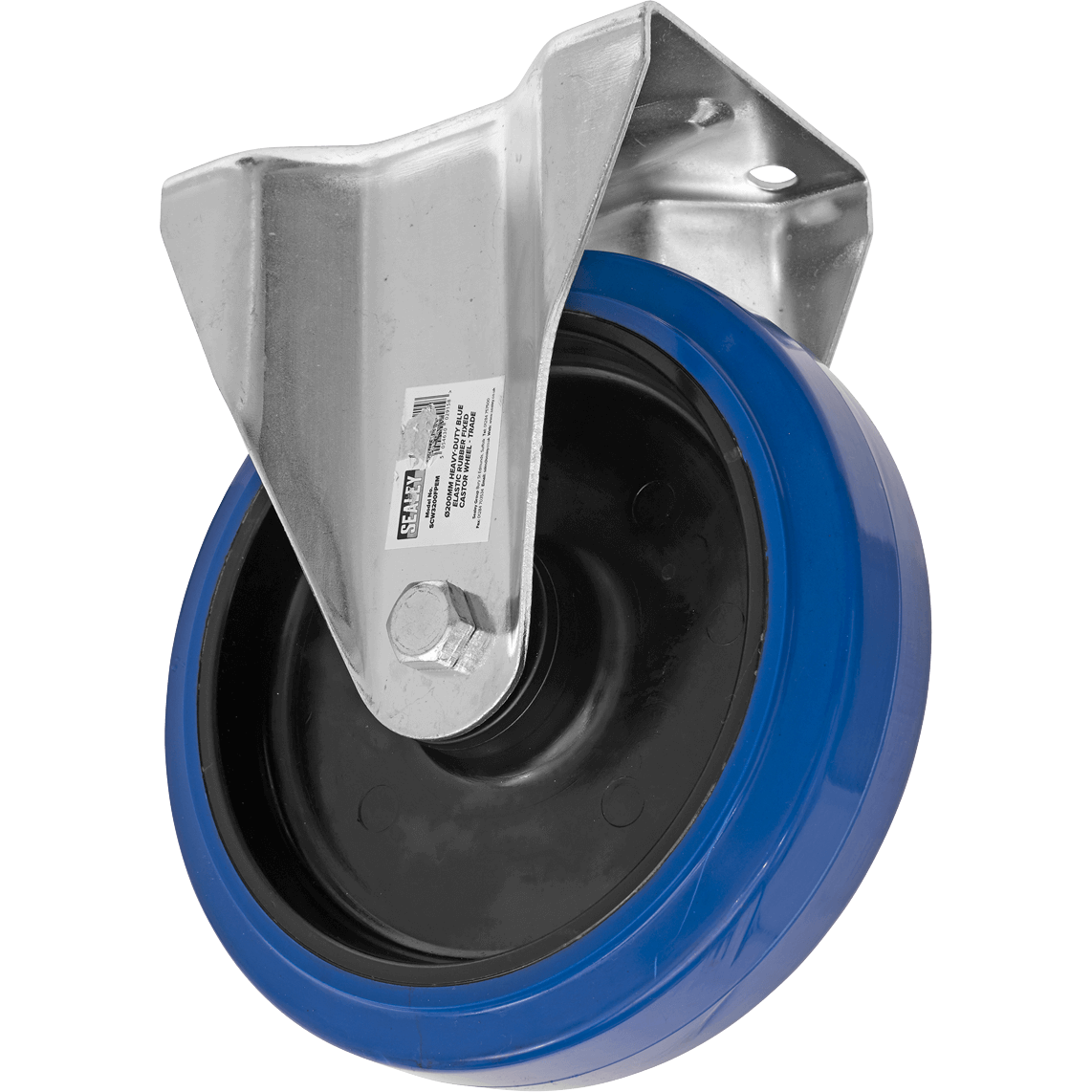 Sealey Heavy-Duty Blue Elastic Rubber Fixed Castor Wheel 200mm