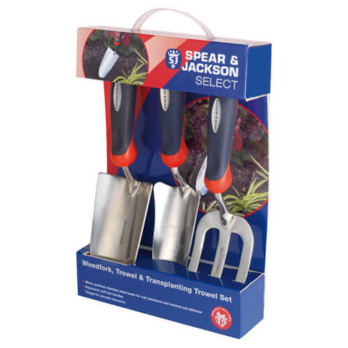 Image of Spear and Jackson 3 Piece Select Stainless Steel Hand Trowel and Weedfork Set
