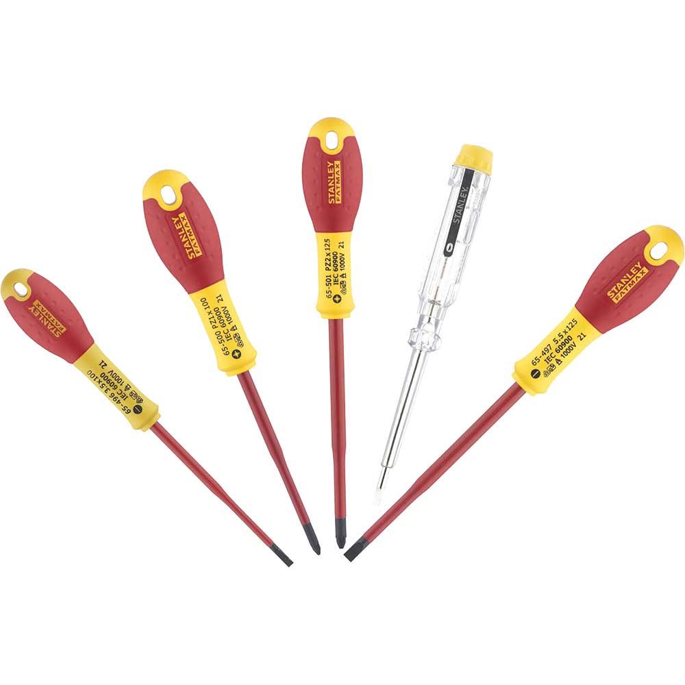 Image of Stanley 5 Piece Fatmax VDE Insulated Pozi and Slotted Screwdriver Set