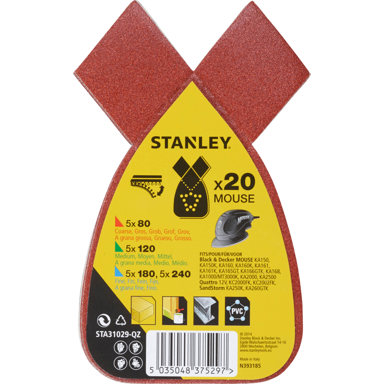 Stanley Quick Fit Mouse Sanding Sheets Assorted Grit Pack of 20