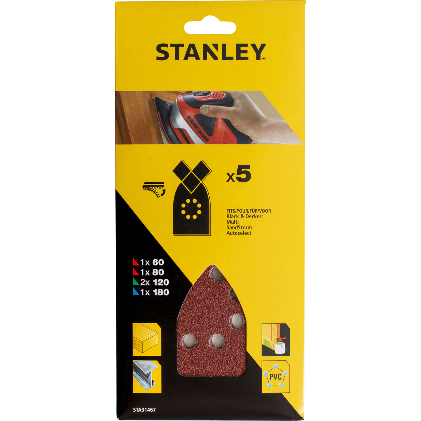 Stanley Quick Fit Multi Sander Sheets Assorted Grit Pack of 5
