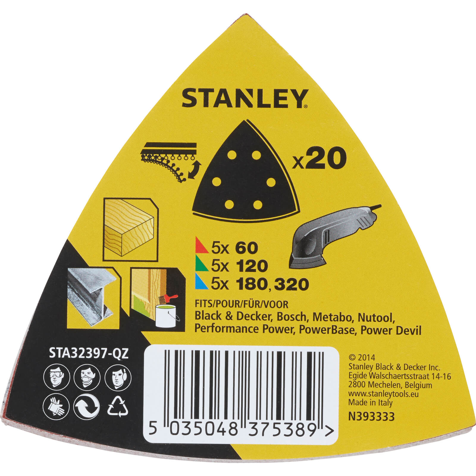 Stanley Punched Hook and Loop Detail Sander Sheets 93mm x 93mm Assorted Pack of 20