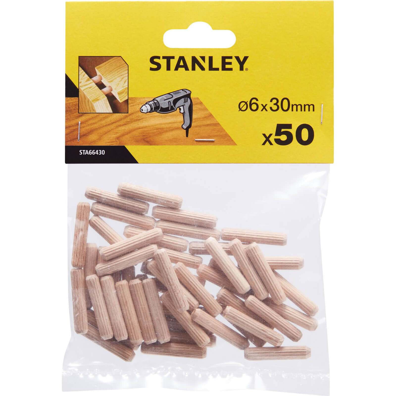 Stanley Round Wooden Dowels 6mm 30mm Pack of 50