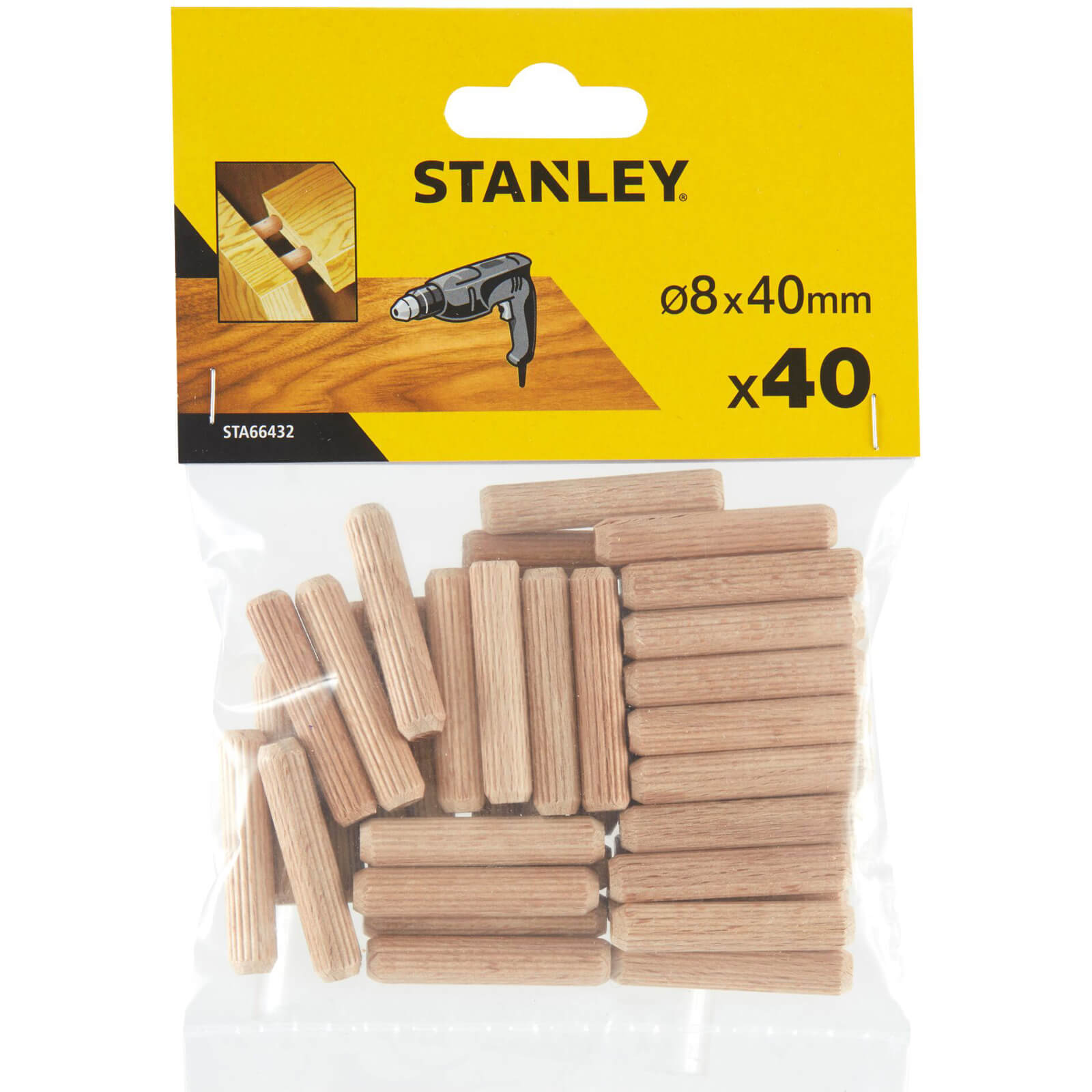 Stanley Round Wooden Dowels 8mm 40mm Pack of 40