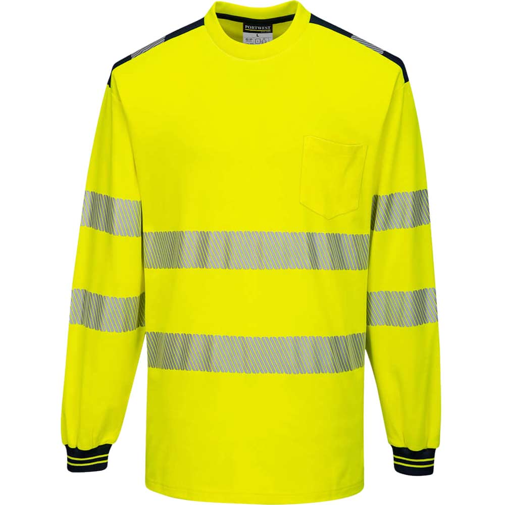 Image of Portwest PW3 Hi Vis Cotton Comfort Long Sleeve T Shirt Yellow / Black 4XL