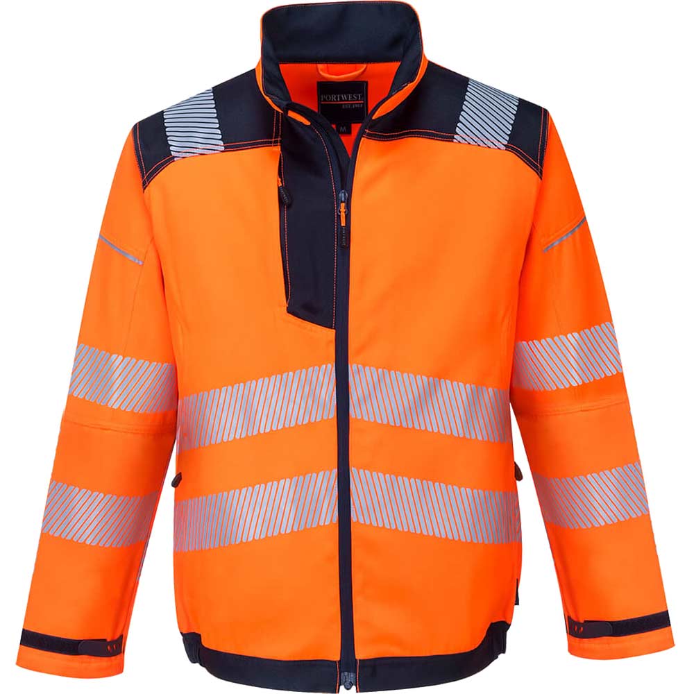 Image of Portwest T500 PW3 Hi Vis Work Jacket Orange / Navy L