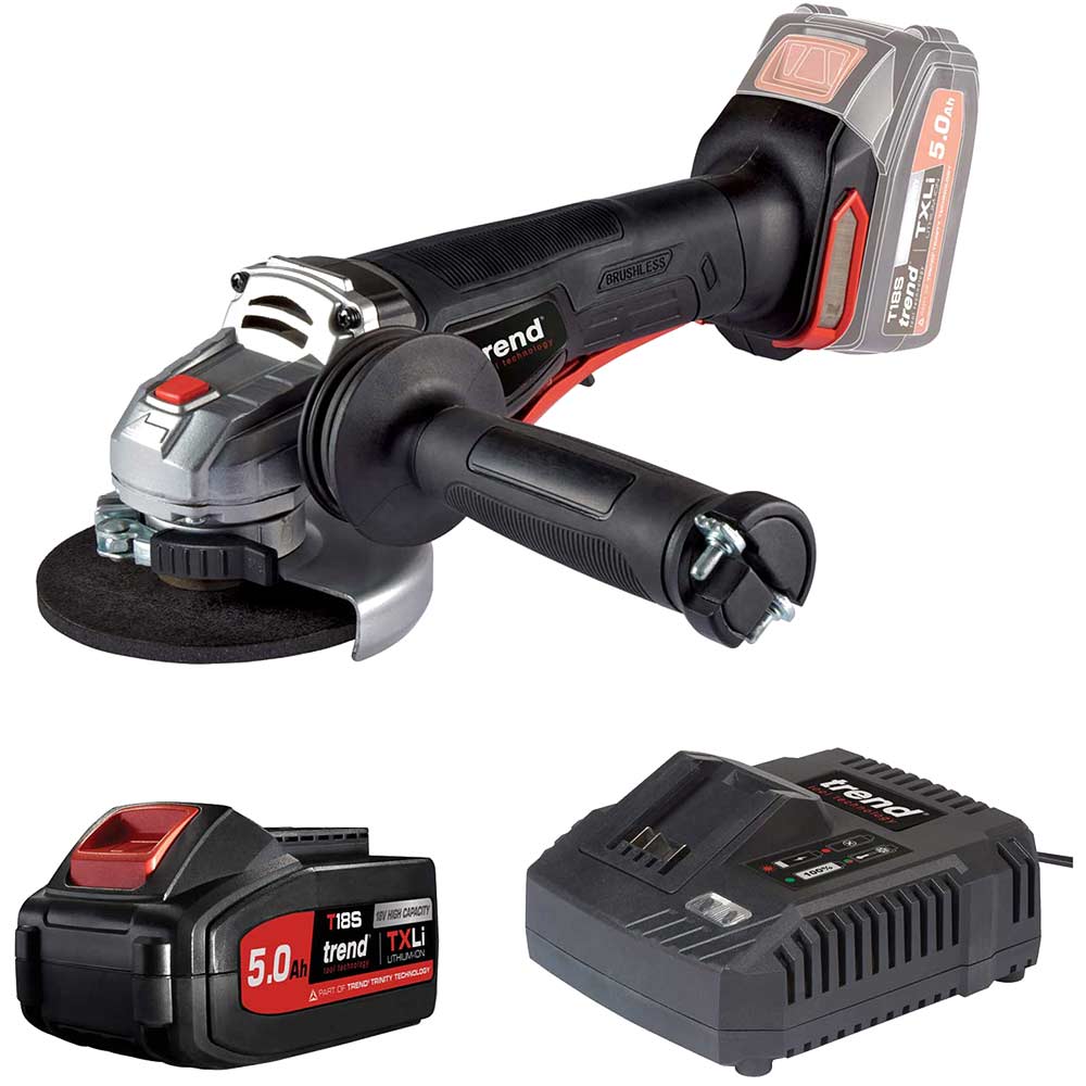 Photo of Trend T18s/ag115 18v Cordless Brushless Angle Grinder 115mm 1 X 5ah Li-ion Charger No Case