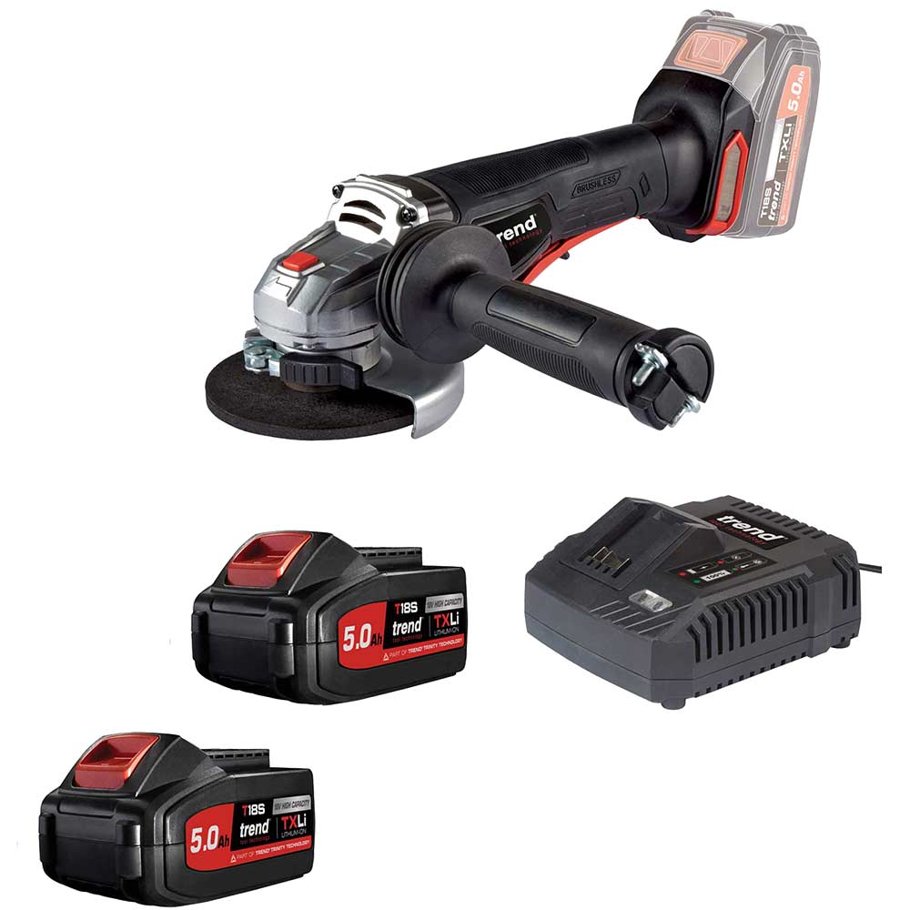 Photo of Trend T18s/ag115 18v Cordless Brushless Angle Grinder 115mm 2 X 5ah Li-ion Charger No Case