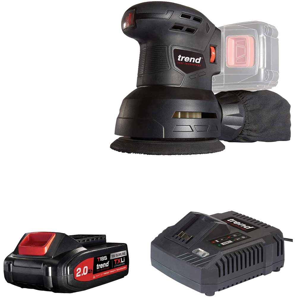 Photo of Trend T18s/ros125b 18v Cordless Random Orbital Sander 125mm 1 X 2ah Li-ion Charger No Case