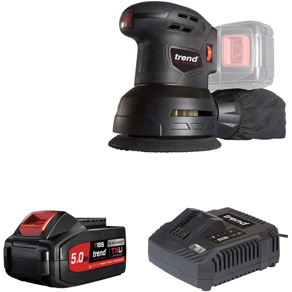 Photo of Trend T18s/ros125b 18v Cordless Random Orbital Sander 125mm 1 X 5ah Li-ion Charger No Case