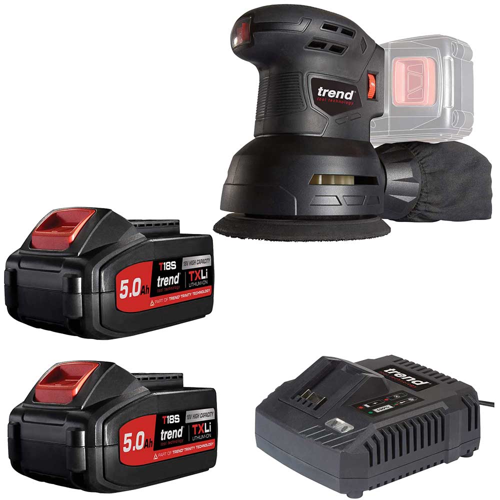 Photo of Trend T18s/ros125b 18v Cordless Random Orbital Sander 125mm 2 X 5ah Li-ion Charger No Case