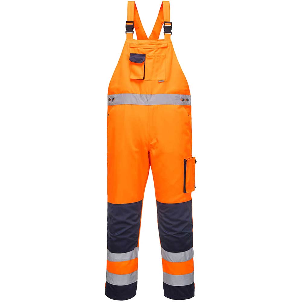 Image of Portwest Dijon Hi Vis Bib and Brace Orange / Navy XL