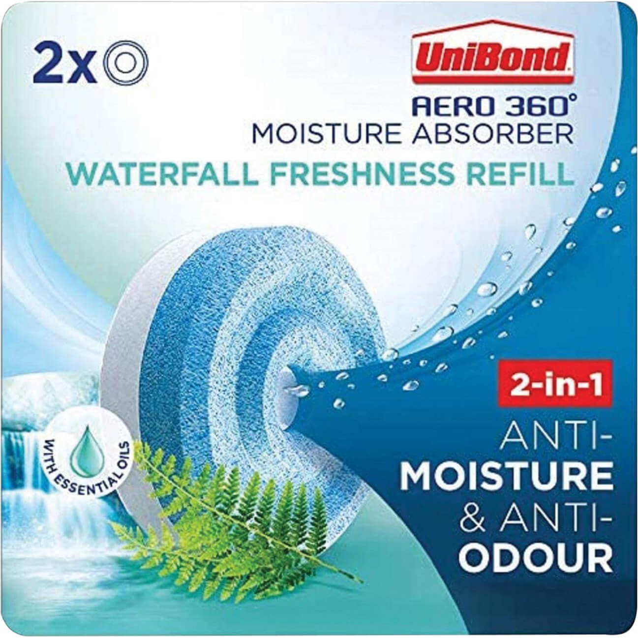 Image of Unibond Aero 360 Passive Dehumidifier Waterfall Freshness Refills Pack of 2