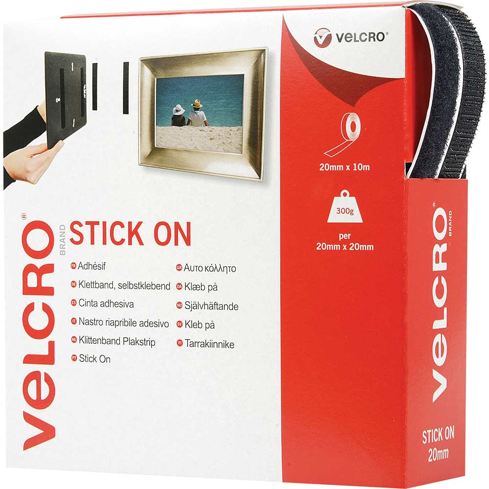 Image of Velcro Stick On Tape Black 20mm 10m Pack of 1