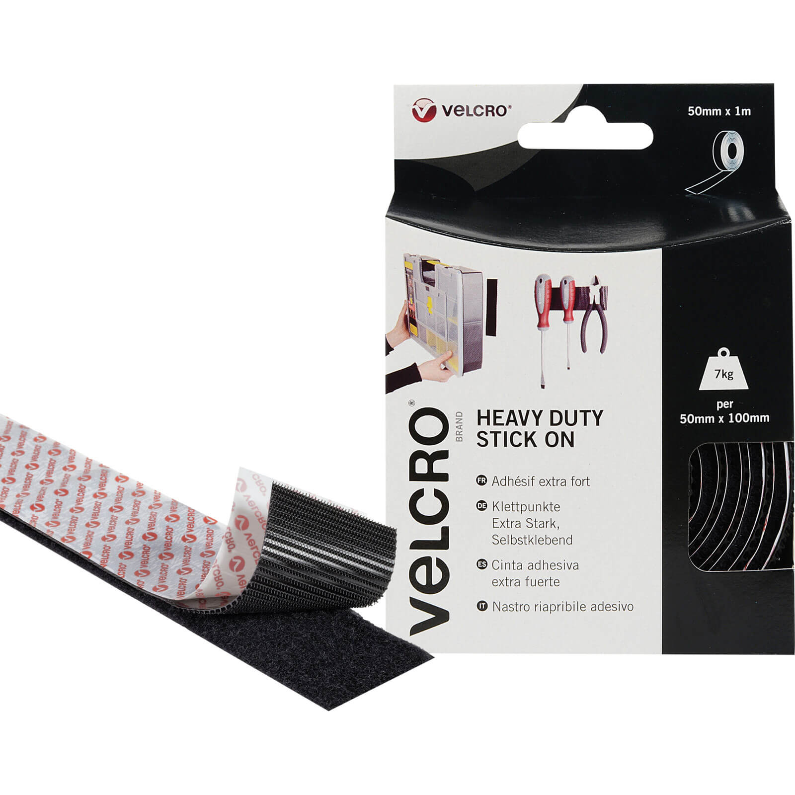 Image of Velcro Heavy Duty Stick On Tape Black 50mm 1m Pack of 1