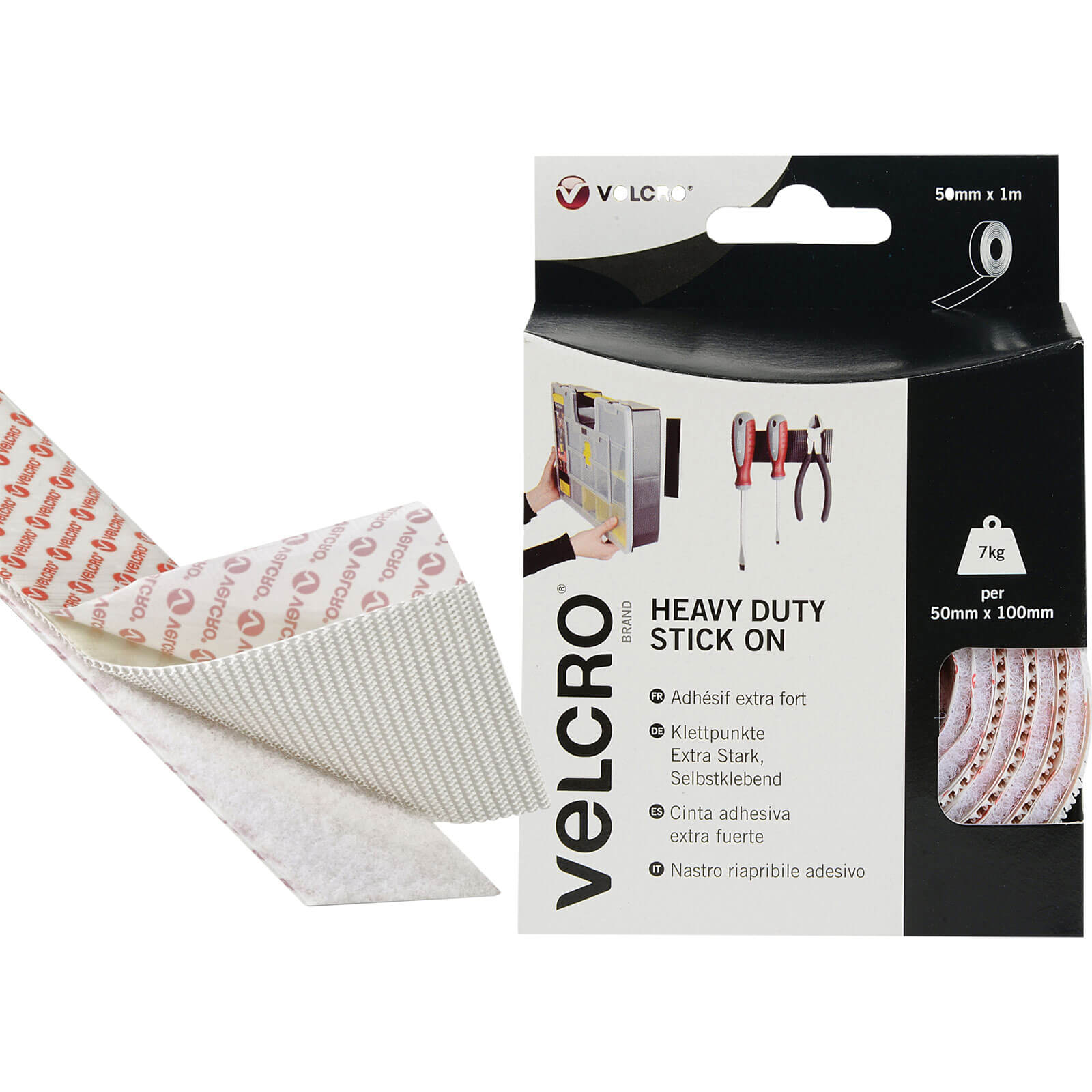Image of Velcro Heavy Duty Stick On Tape White 50mm 1m Pack of 1