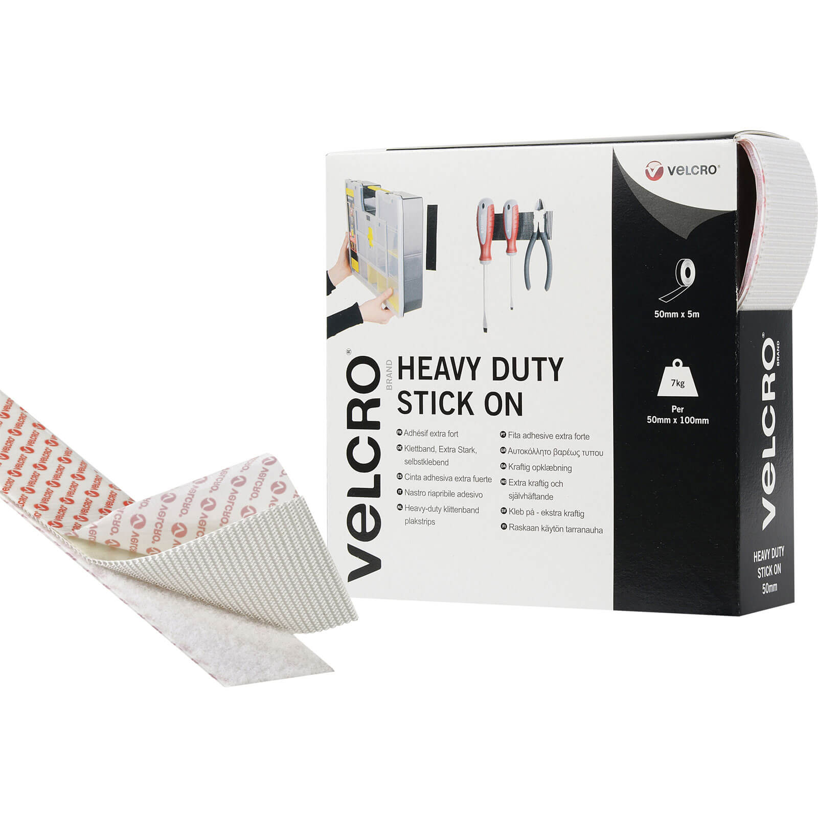 Image of Velcro Heavy Duty Stick On Tape White 50mm 5m Pack of 1