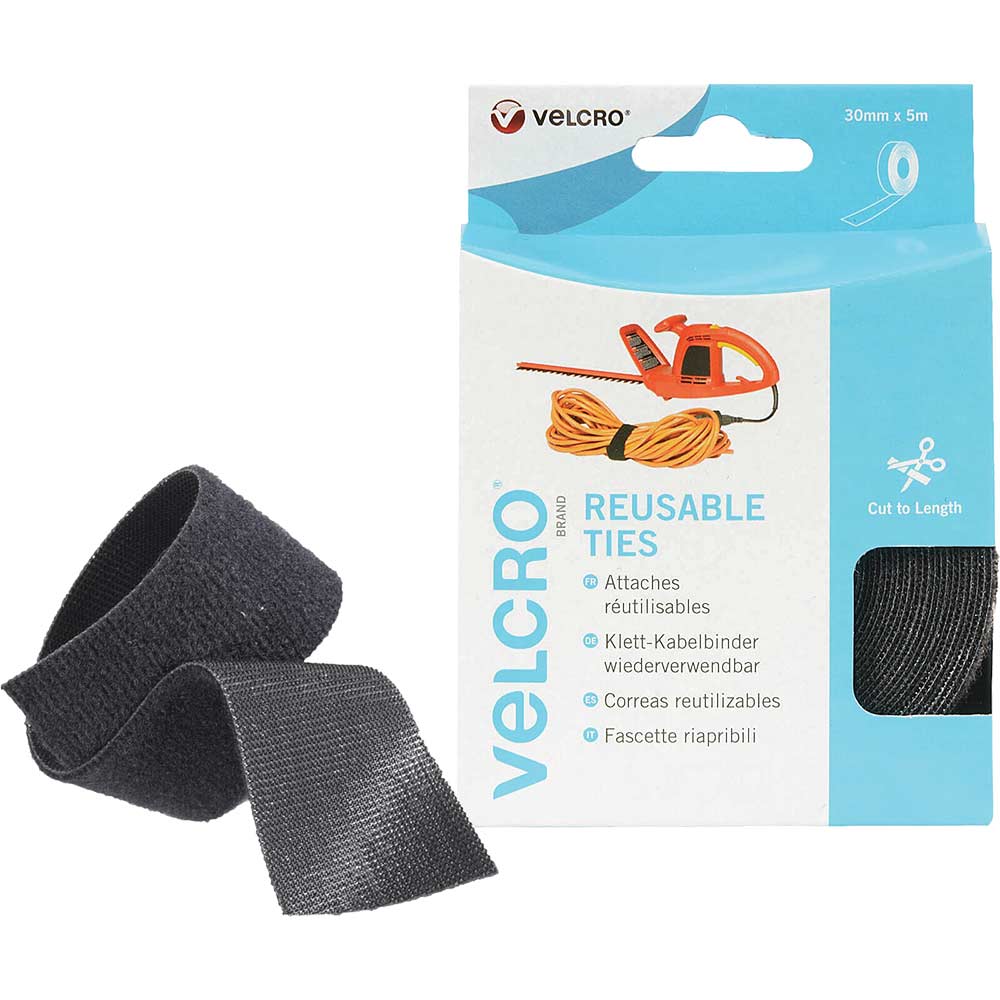 Image of Velcro Self Gripping Ties Black 30mm 5m Pack of 1