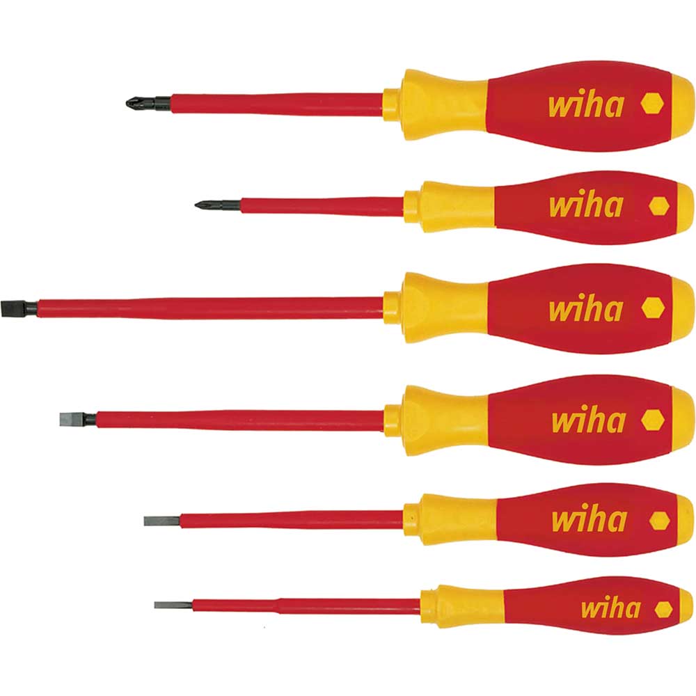 Wiha 6-Piece VDE Slotted Pozidrive Screwdriver Set - Electrician SoftFinish