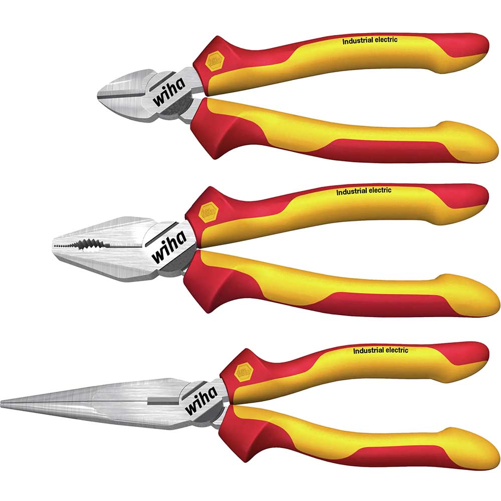 Wiha 3 Piece VDE Insulated Industrial Pliers Set Plier Sets