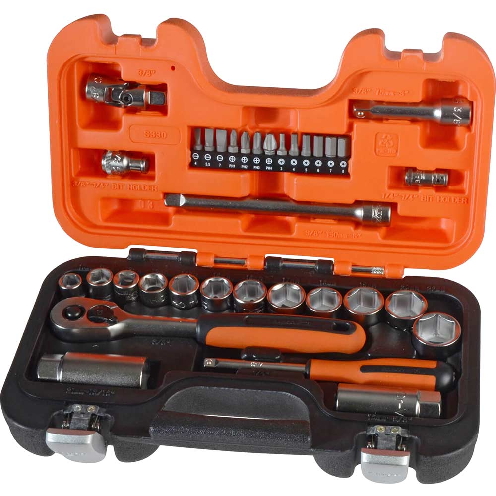 Bahco S330 34 Piece 1/4" and 3/8" Drive Socket Set Socket Sets