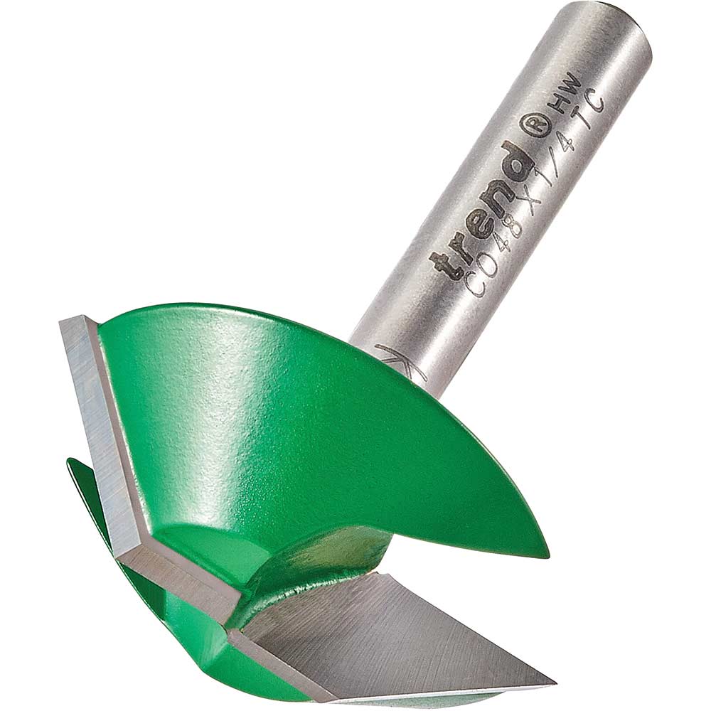 Photo of Trend Craftpro Bearing Guided Bevel Trimmer Router Cutter 34.9mm 10mm 1/4