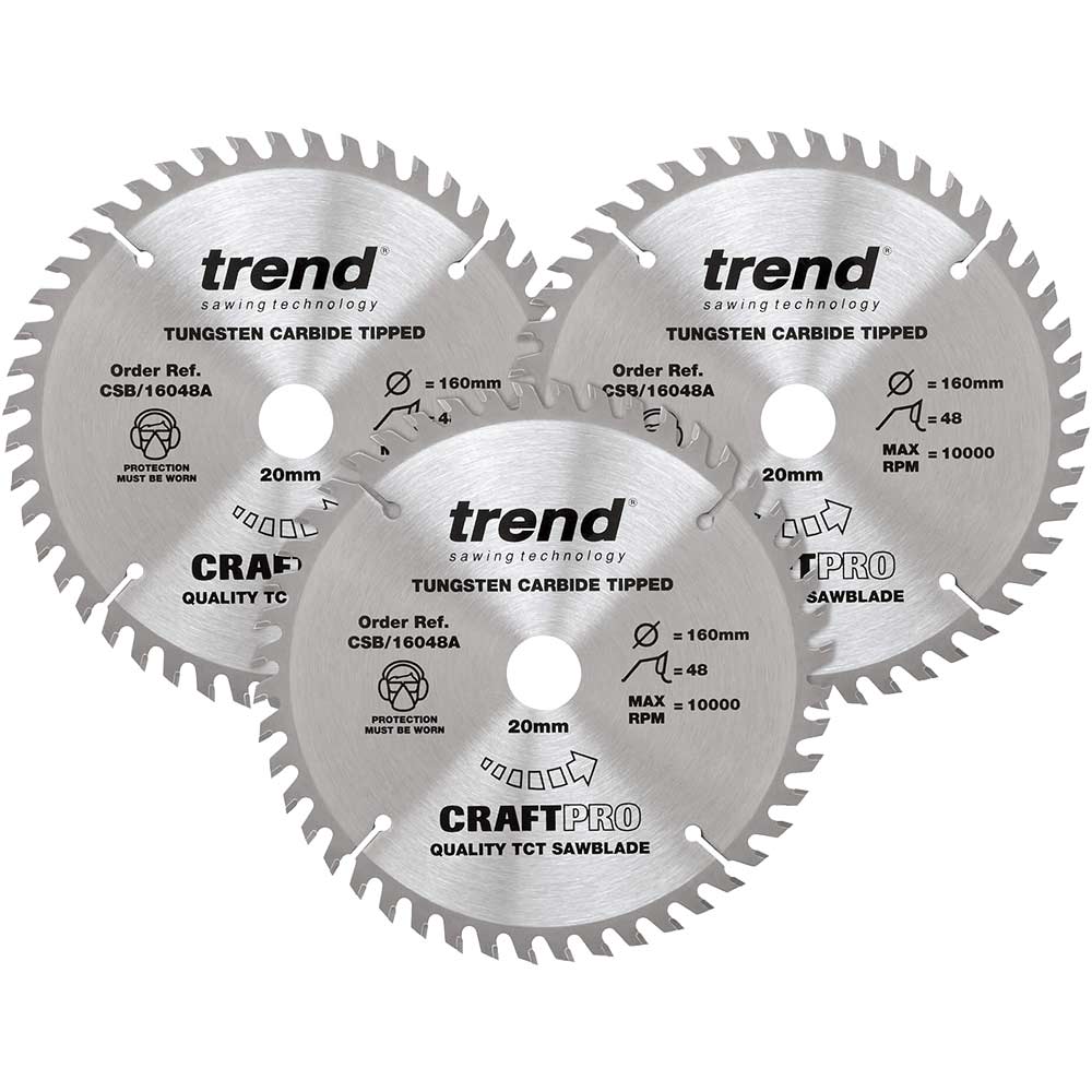 Photo of Trend Craftpro 3 Piece 160mm Circular Saw Blade Set 160mm 48t 20mm