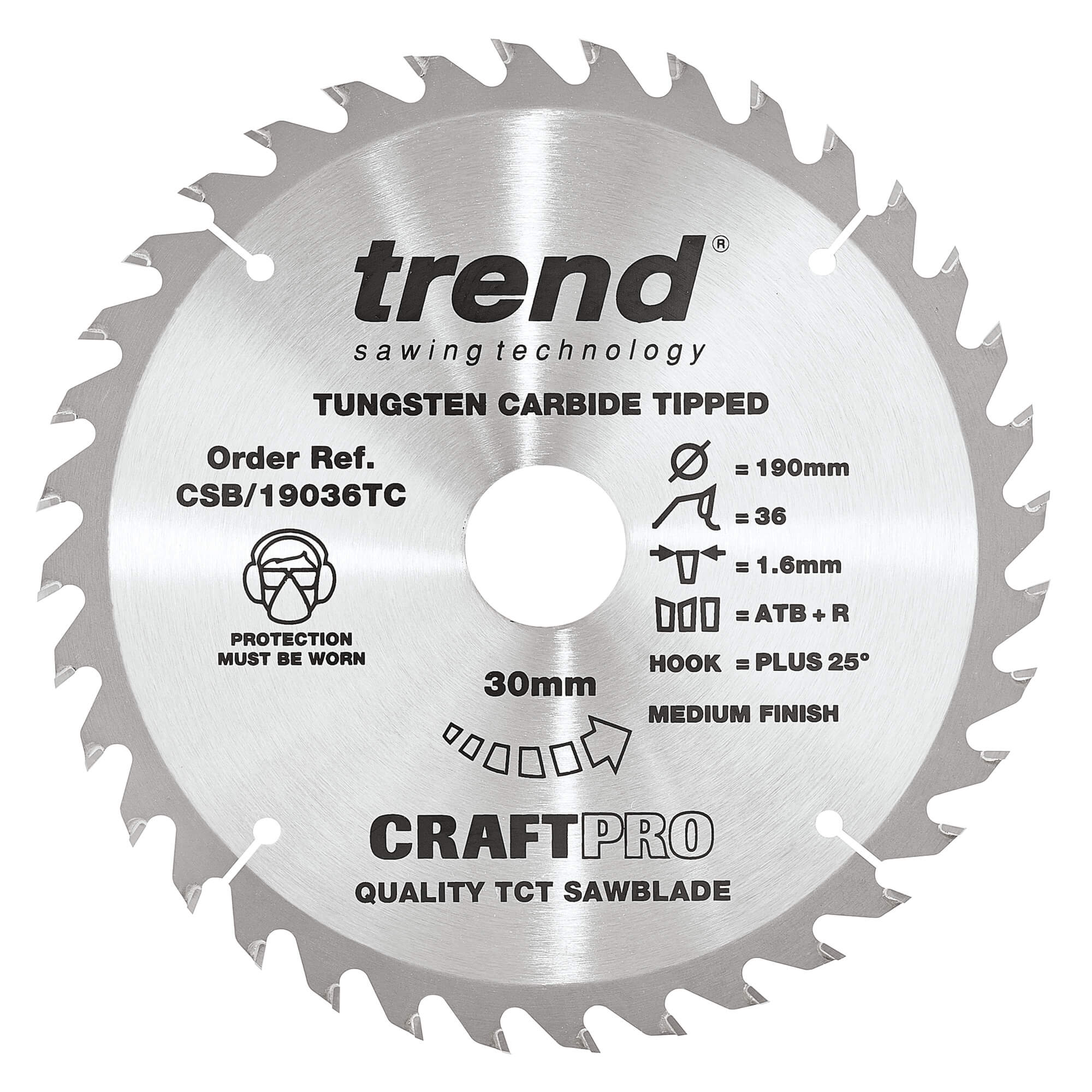 Trend CRAFTPRO Wood Cutting Saw Blade for DeWalt DCS575 190mm 36T 30mm
