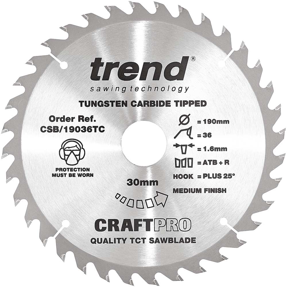 Trend CRAFTPRO Wood Cutting Saw Blade for DeWalt DCS575 190mm 36T 30mm