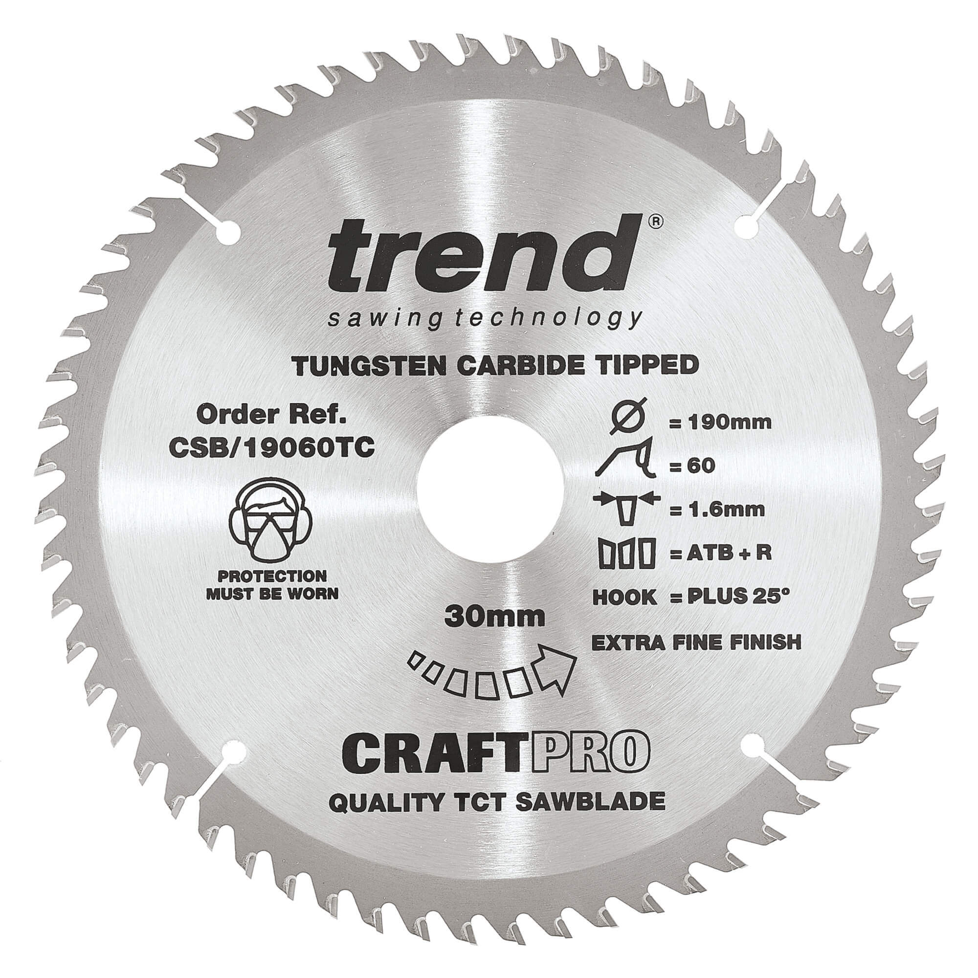 Trend CRAFTPRO Wood Cutting Saw Blade for DeWalt DCS575 190mm 60T 30mm