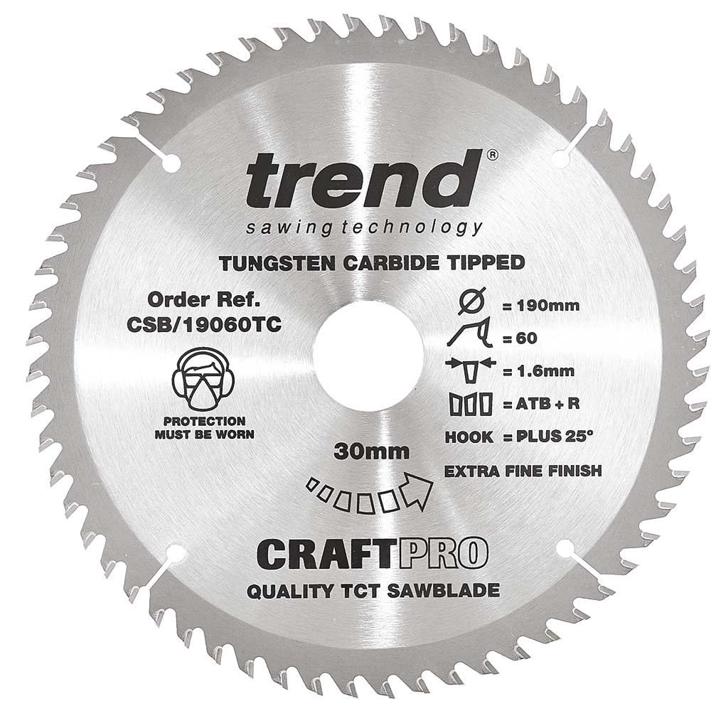 Photo of Trend Craftpro Wood Cutting Saw Blade For Dewalt Dcs575 190mm 60t 30mm