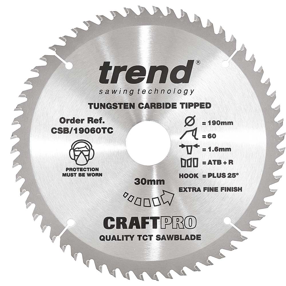 Trend CRAFTPRO Wood Cutting Saw Blade For Dewalt DCS575 190mm 60T 30mm