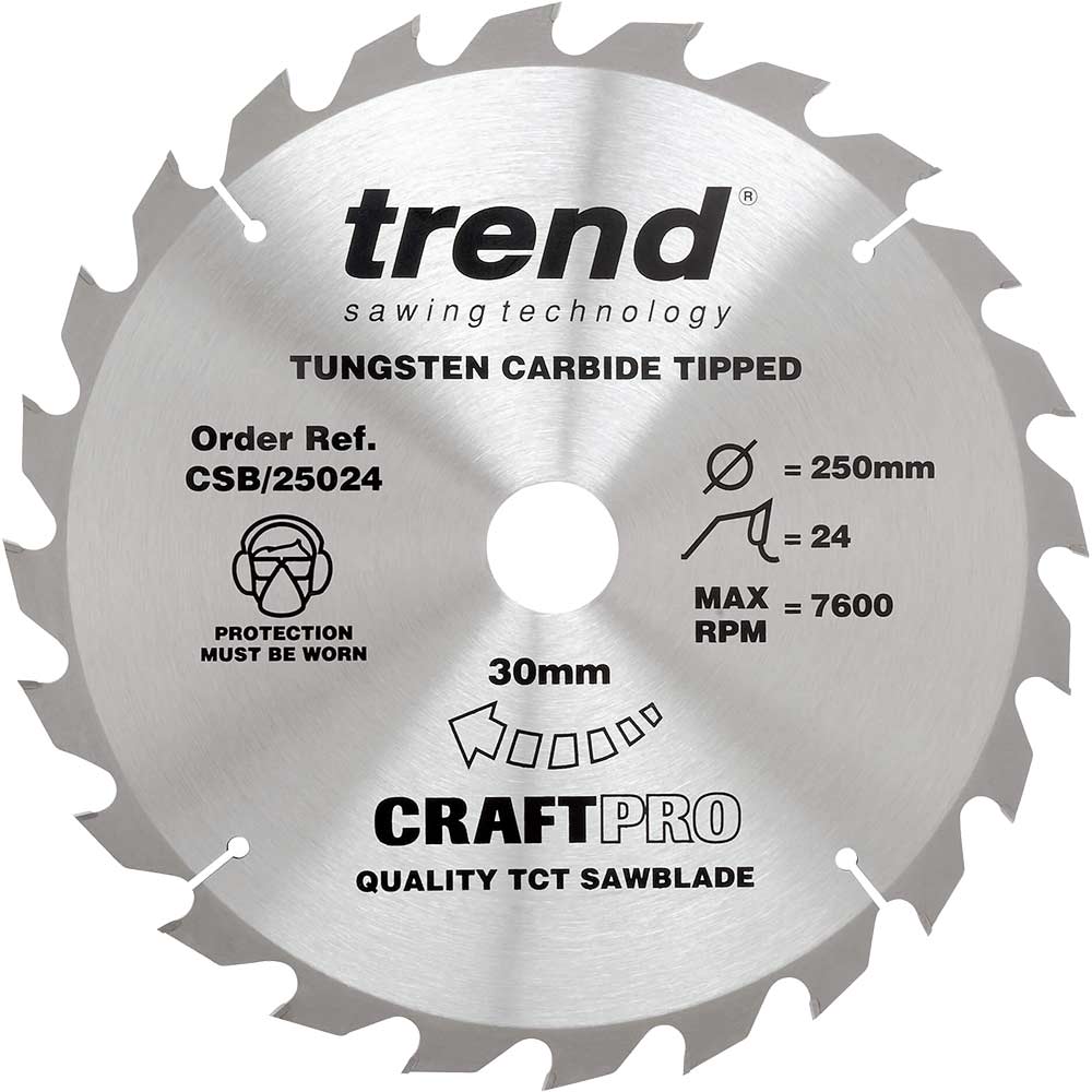 Trend CRAFTPRO Wood Cutting Saw Blade 250mm 24T 30mm