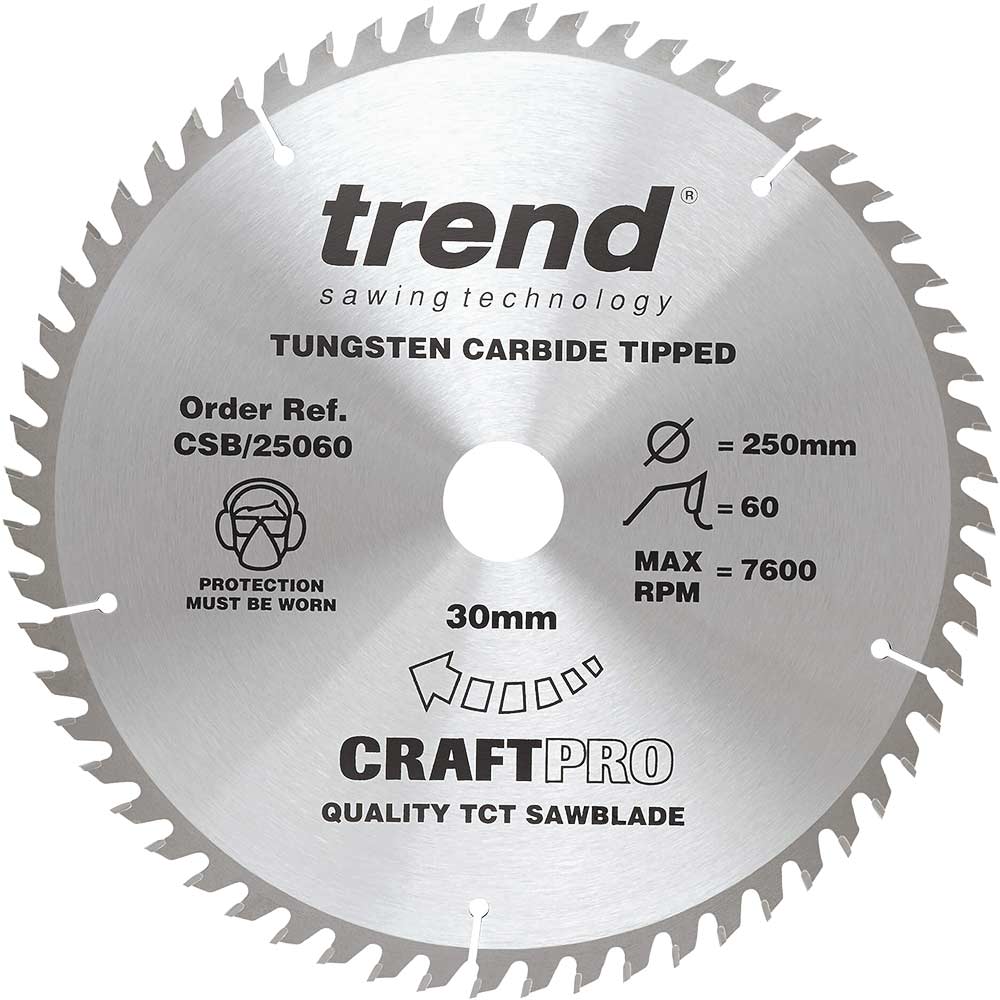 Photo of Trend Craftpro Non Stick Wood Cutting Saw Blade 250mm 60t 30mm