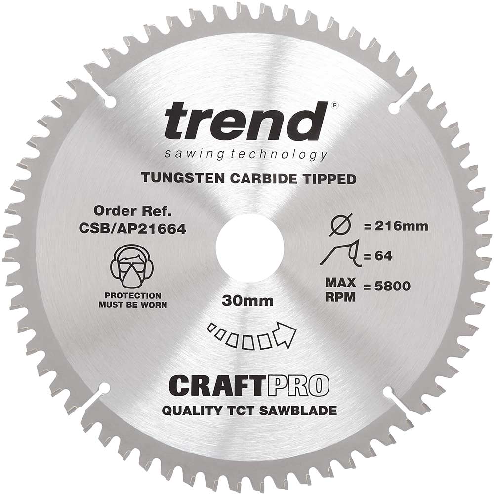 Photo of Trend Craftpro Aluminium And Plastic Cutting Saw Blade 216mm 64t 30mm