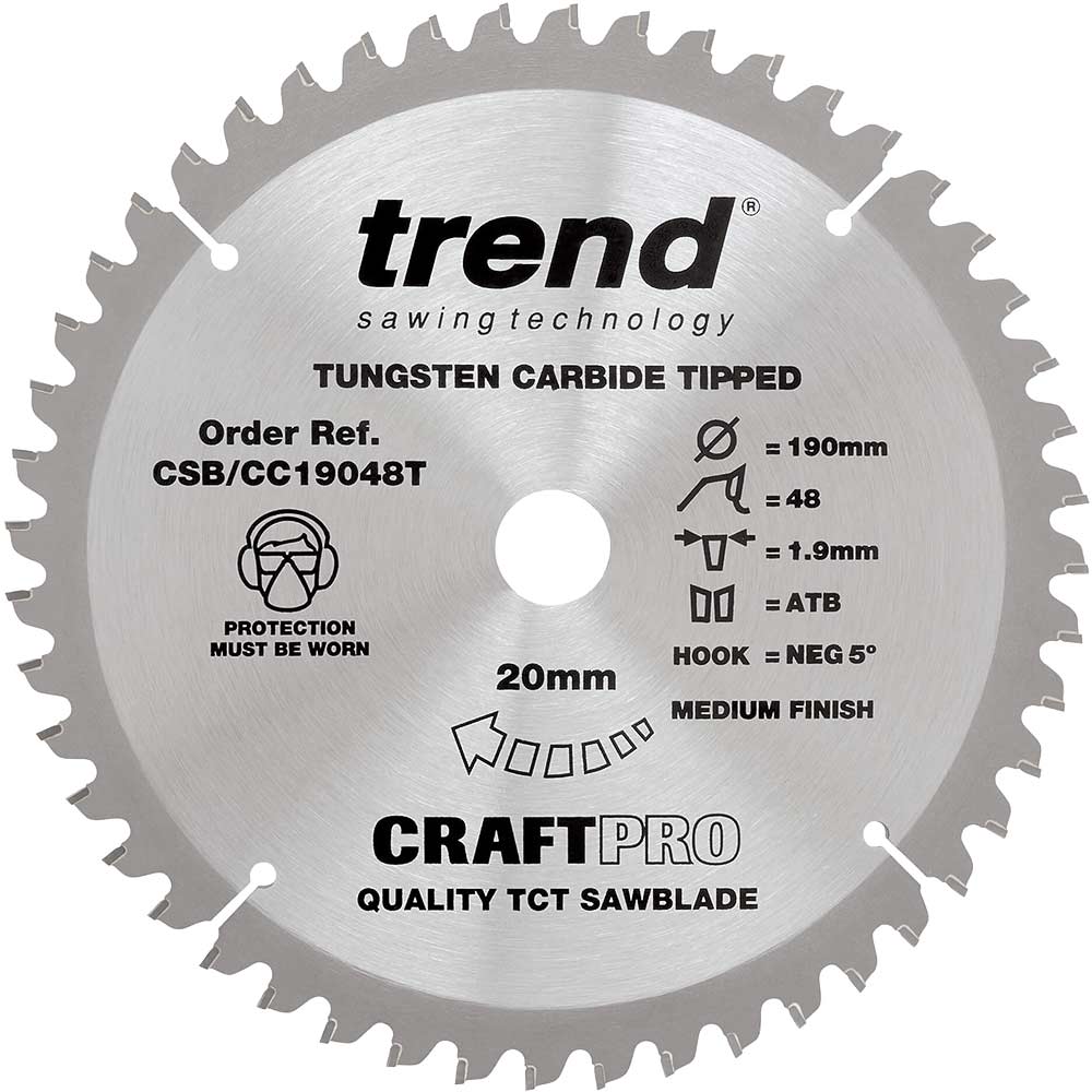 Photo of Trend Craft Anti Kickback Thin Kerf Circular Saw Blade 190mm 48t 20mm