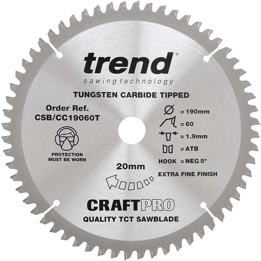Photo of Trend Craft Anti Kickback Thin Kerf Circular Saw Blade 190mm 60t 20mm