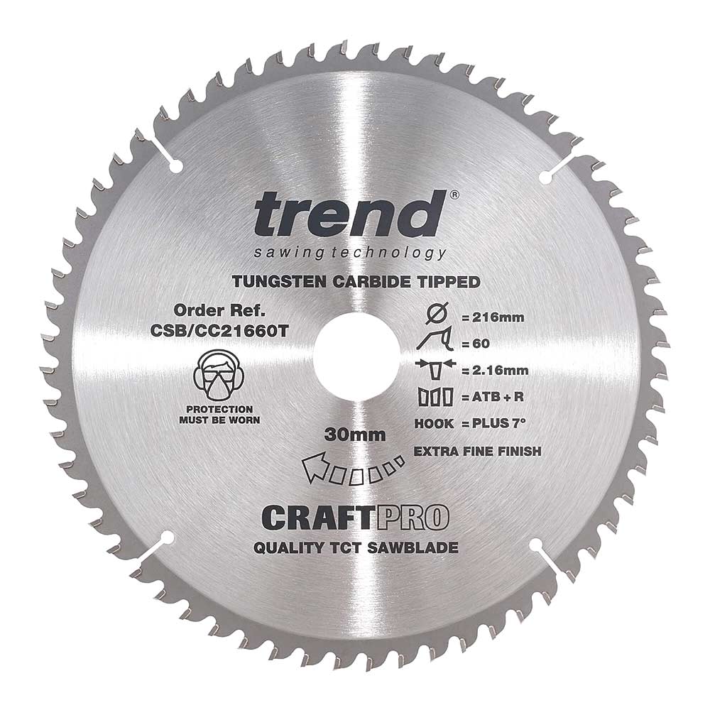 Photo of Trend Craft Anti Kickback Thin Kerf Circular Saw Blade 216mm 60t 30mm