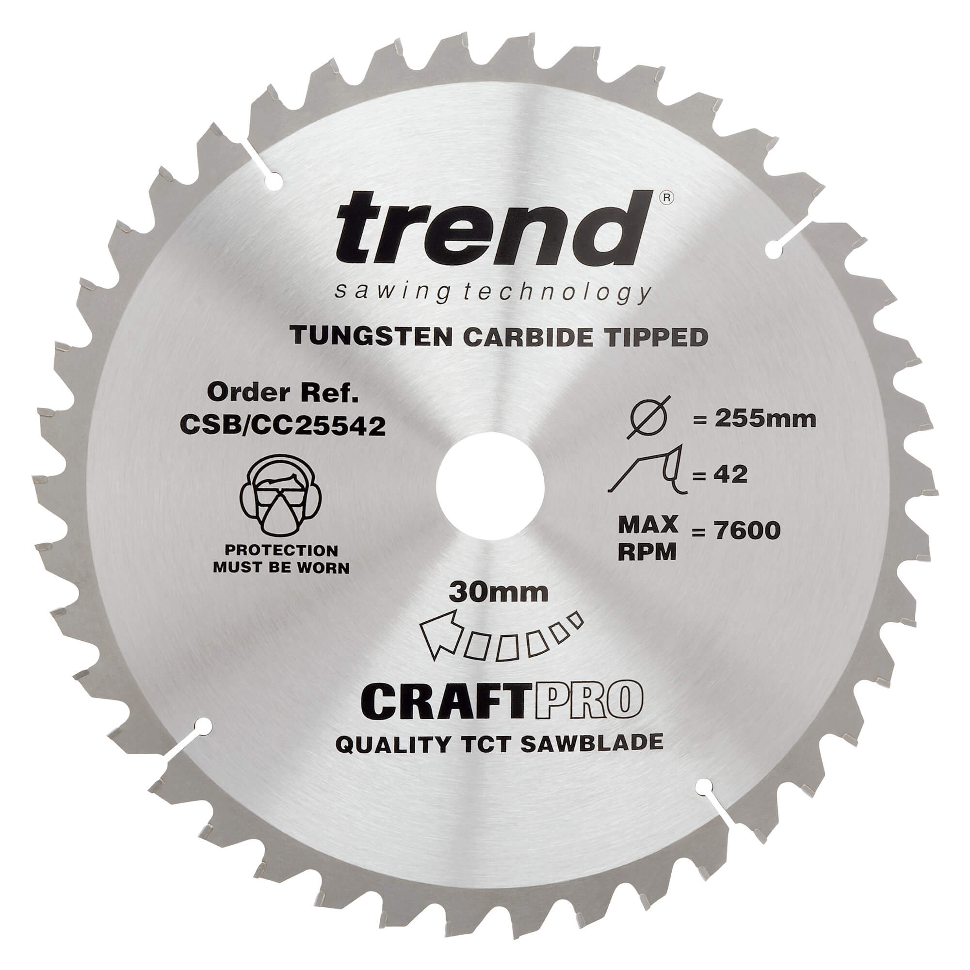 Trend CRAFTPRO Wood Cutting Mitre Saw Blade 255mm 42T 30mm