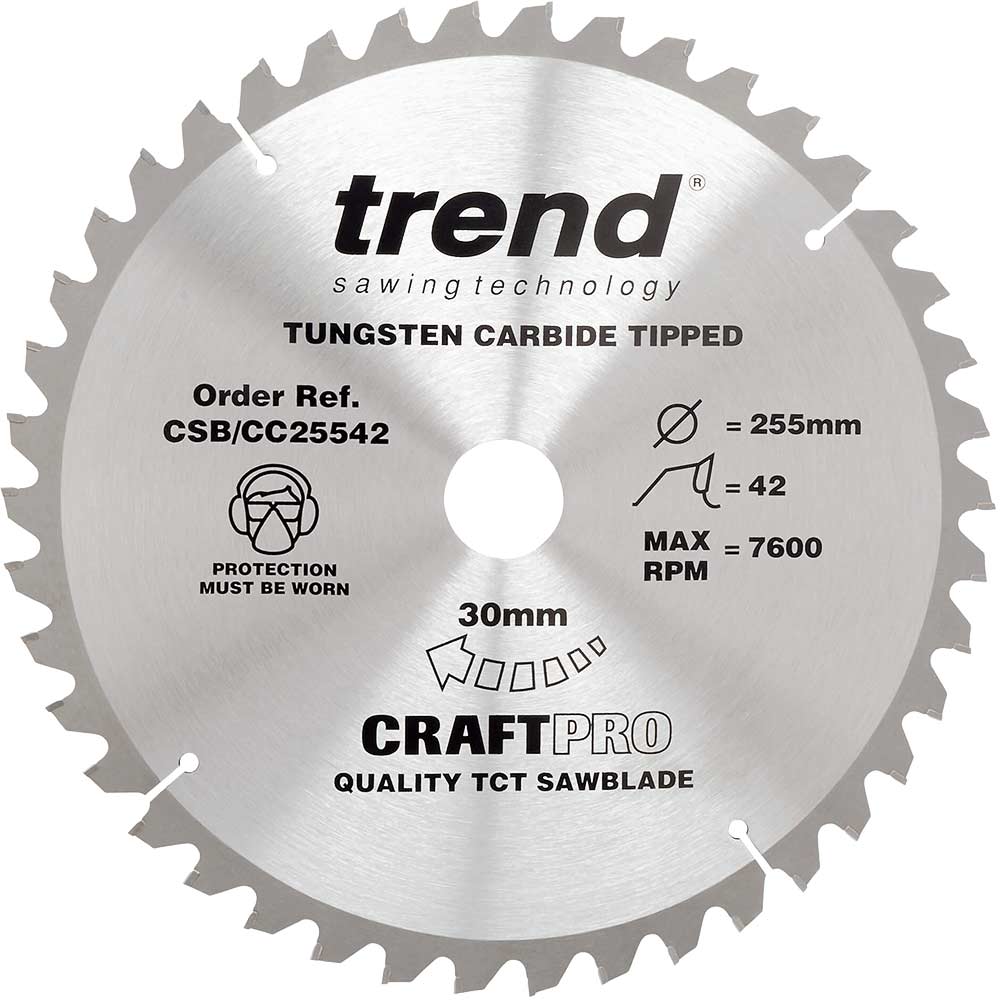 Photo of Trend Craftpro Wood Cutting Mitre Saw Blade 255mm 42t 30mm