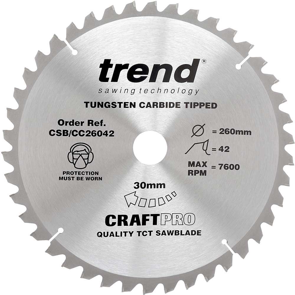 Photo of Trend Craftpro Wood Cutting Mitre Saw Blade 260mm 42t 30mm