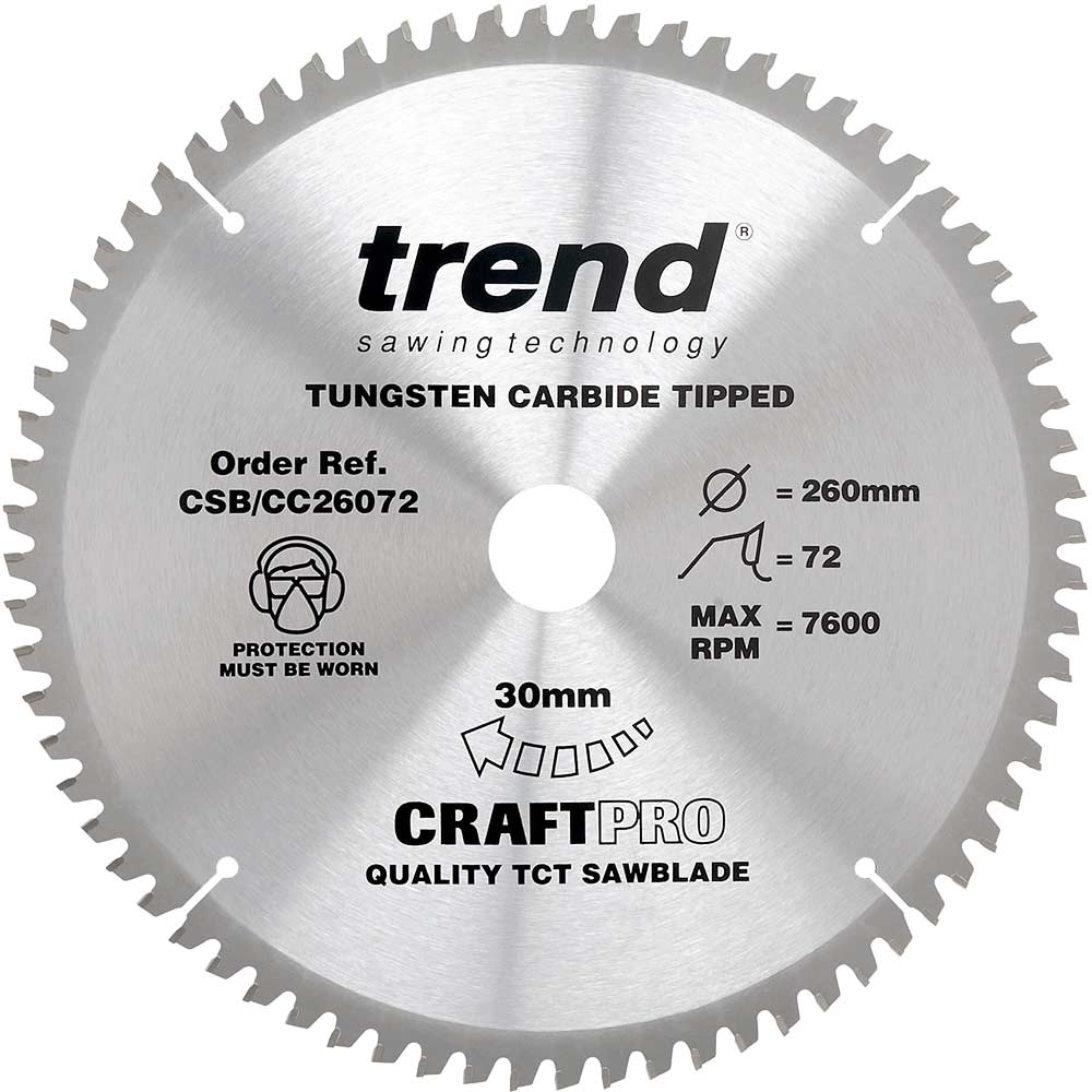 Photo of Trend Craftpro Wood Cutting Mitre Saw Blade 260mm 72t 30mm