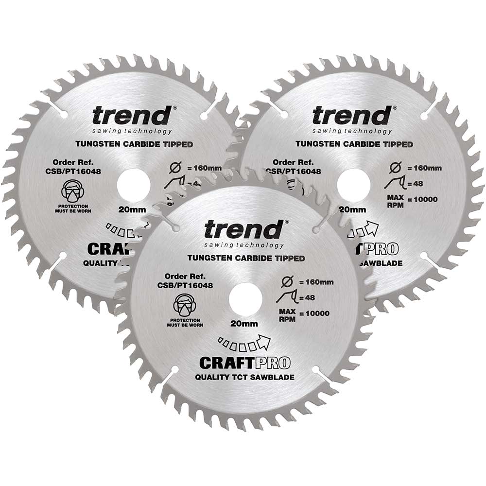 Photo of Trend Craftpro 3 Piece 160mm Panel Trim Circular Saw Blade Set 160mm 48t 20mm