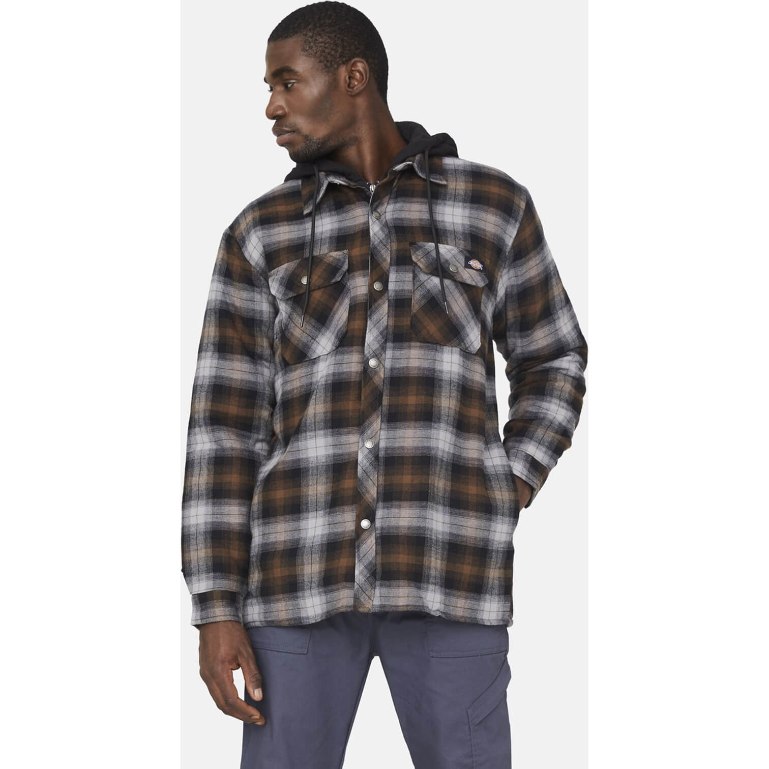 Dickies Hooded Fleece Flannel Shirt Jacket Black / Timber XL