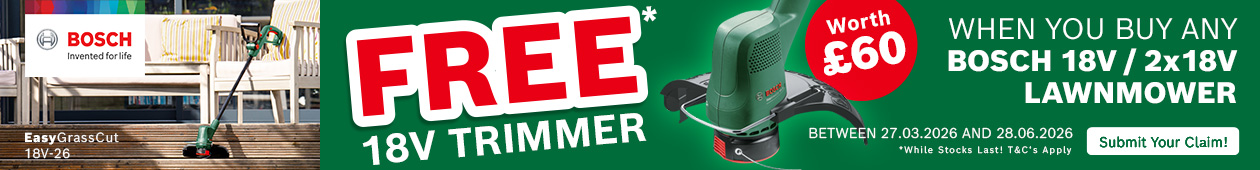 Free Bosch Grass Trimmer with Any 18v Lawnmower Purchase Voucher Code