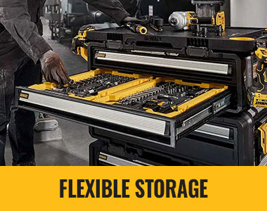 DEWALT ToughSystem 2.0 DXL modular storage workstation with stackable drawers and dolly