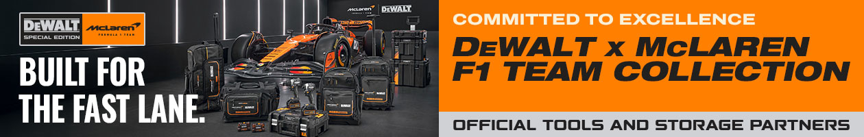 DEWALT x McLaren F1 Team Special Edition power tools and storage range