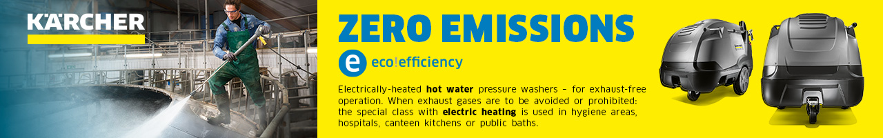 Karcher HDS-E Hot Water Eco Efficient High Pressure Washer saving energy eco-friendly cleaning zero emissions exhaust-free electric heating